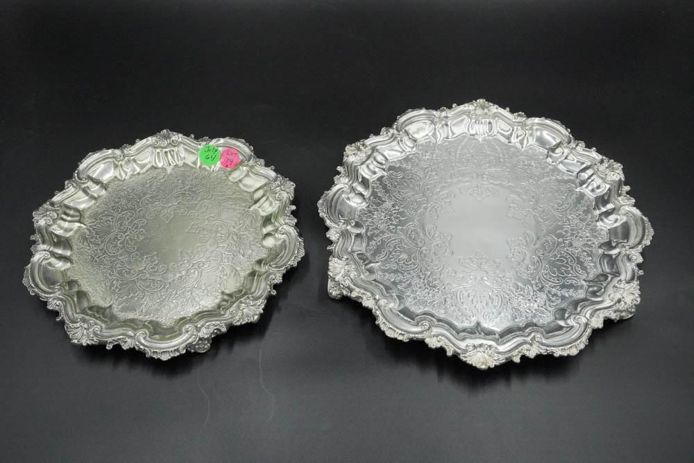 Lot 64: PAIR 19th c SILBER & FLEMING LONDON FOOTED TRAYS