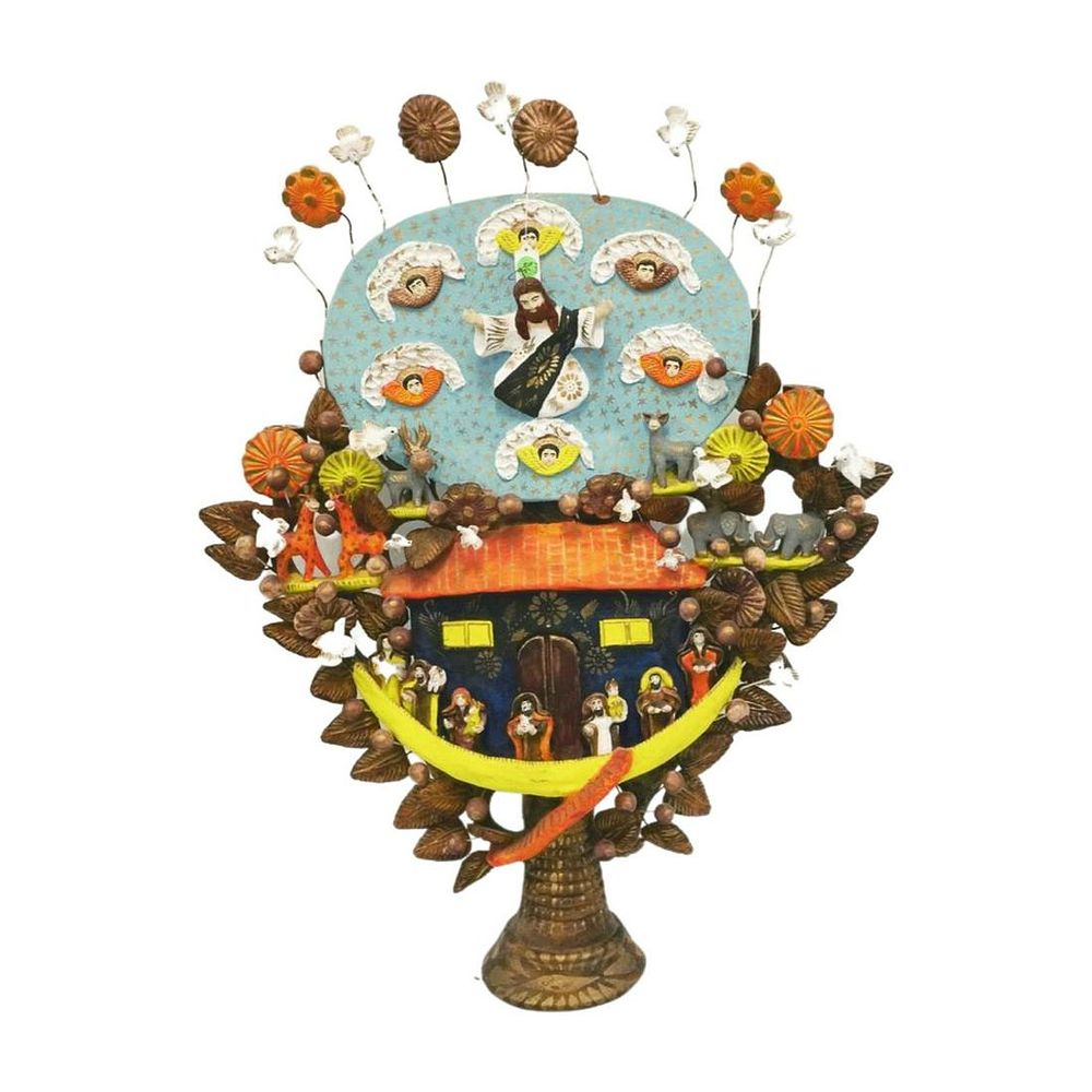 Lot 66: VINTAGE LARGE FOLK ART NOAHS ARK TREE OF LIFE CANDELABRA