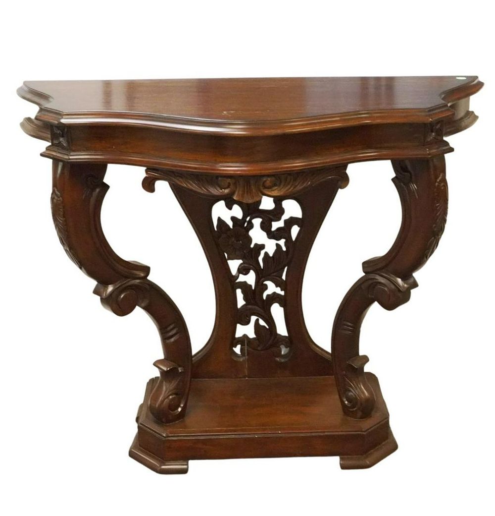 Lot 114: CARVED MAHOGANY CONSOLE ENTRY WAY TABLE
