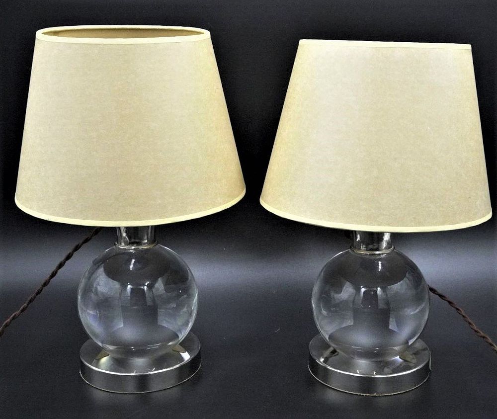 Lot 135: PAIR ART DECO JACQUES ADNET BACCARAT LAMPS