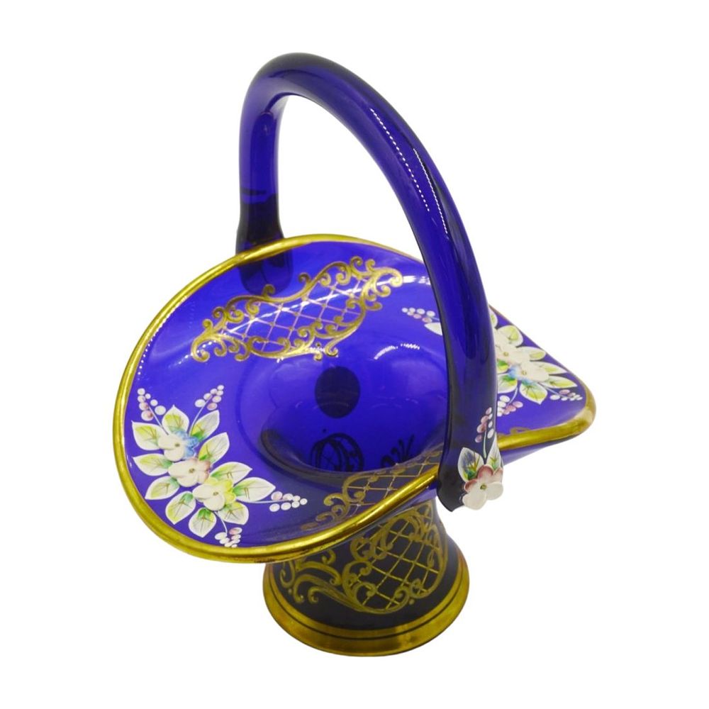 Lot 158: BOHEMIAN EGERMANN COBALT ENAMELED GLASS BASKET