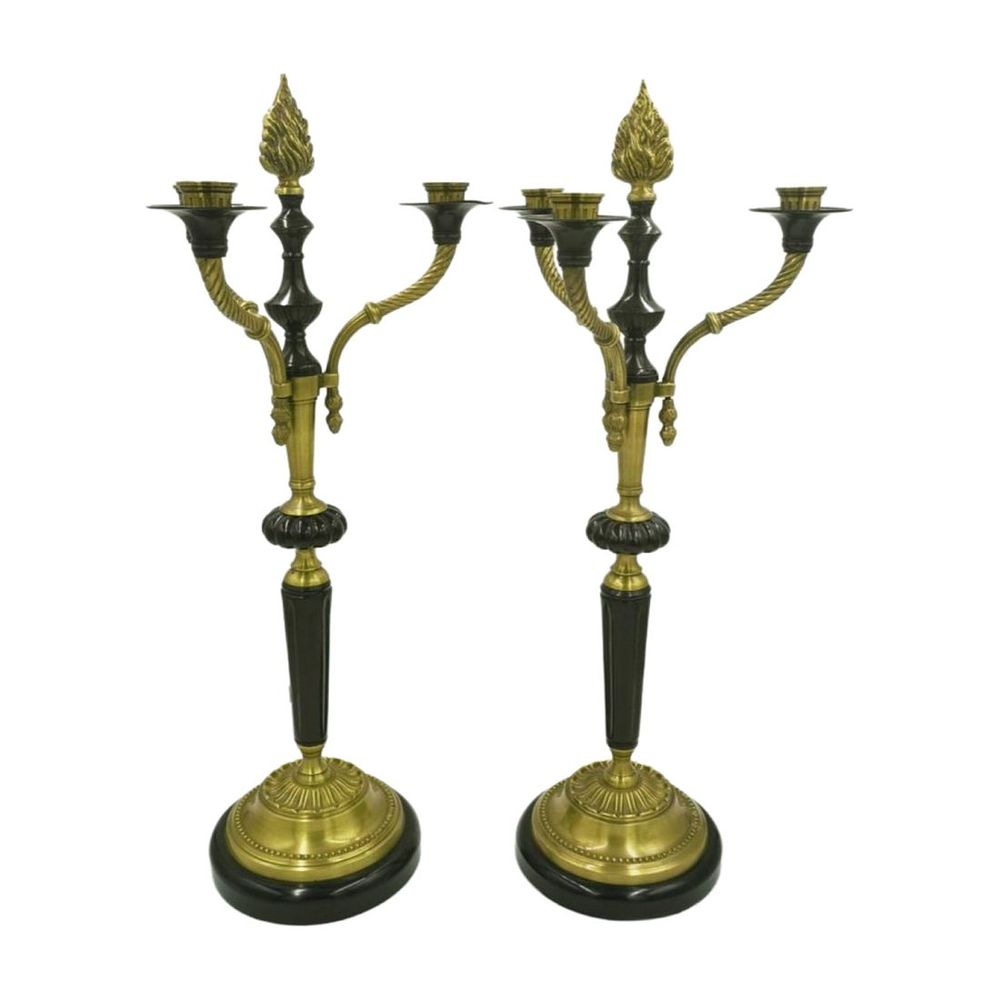 Lot 166: ELEGANT PAIR OF BLACK & GOLD FRENCH EMPIRE STYLE CANDELABRAS