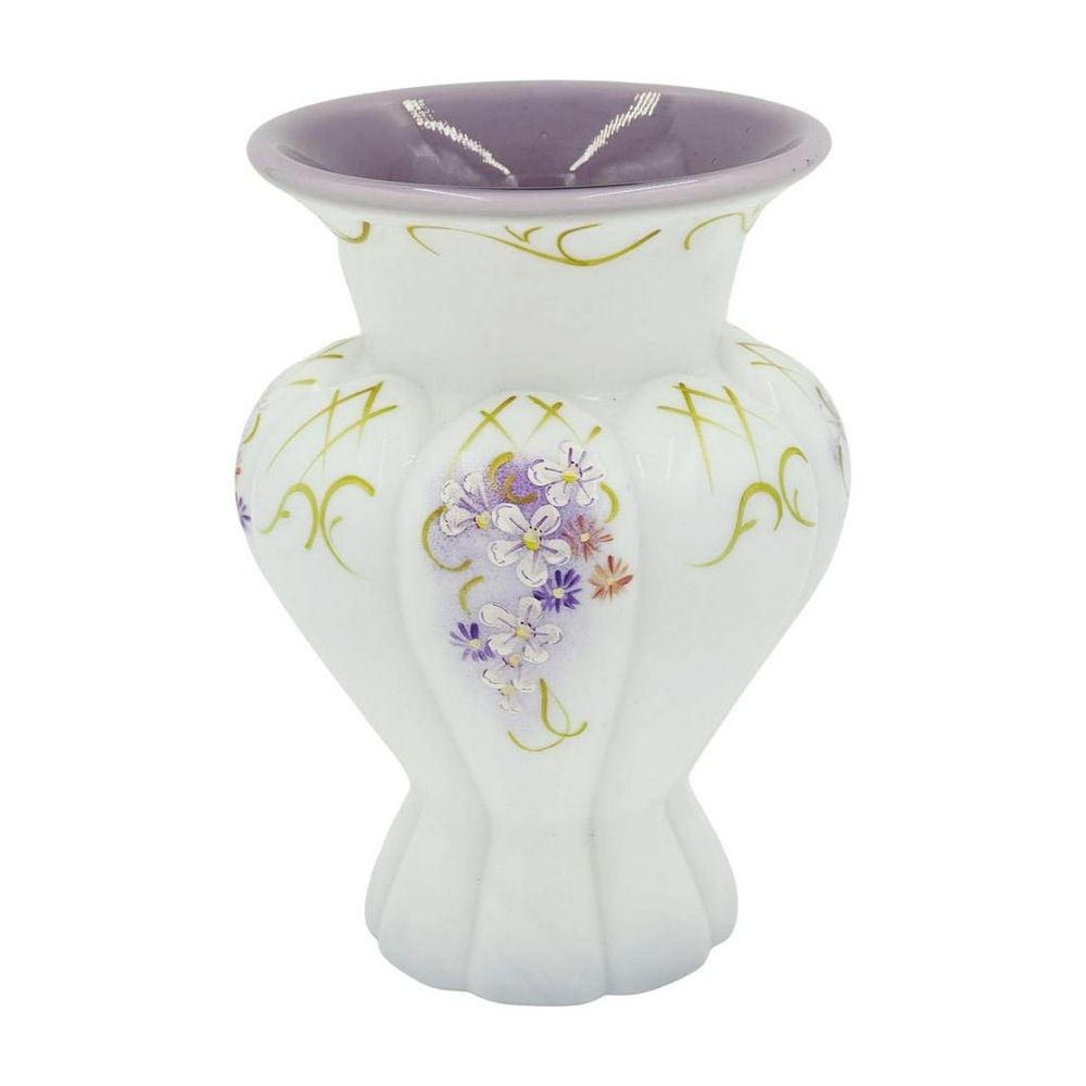 Lot 206: FENTON MILK GLASS LILAC CASED MELON VASE