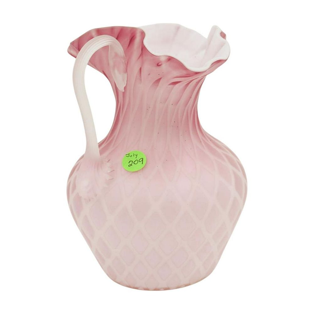 Lot 209: ANTIQUE DIAMOND OPTIC ROSE SATIN PITCHER