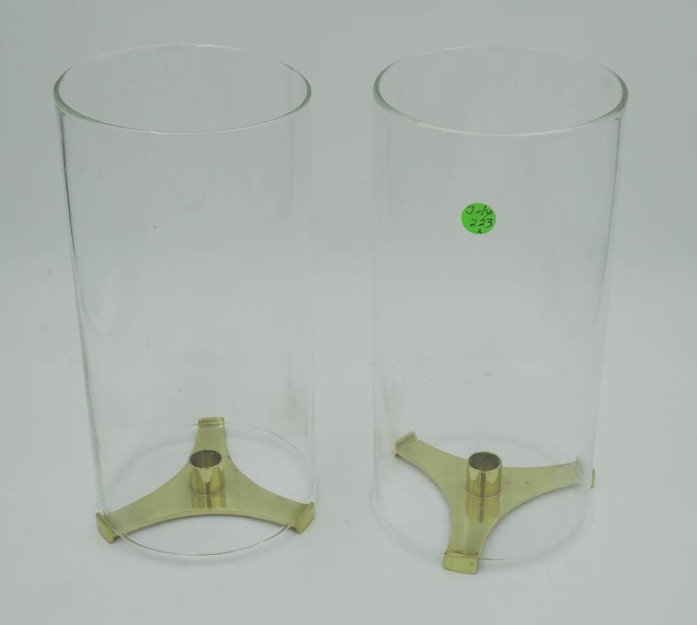 Lot 223: MCM DANSK BRASS HURRICANE CANDLES