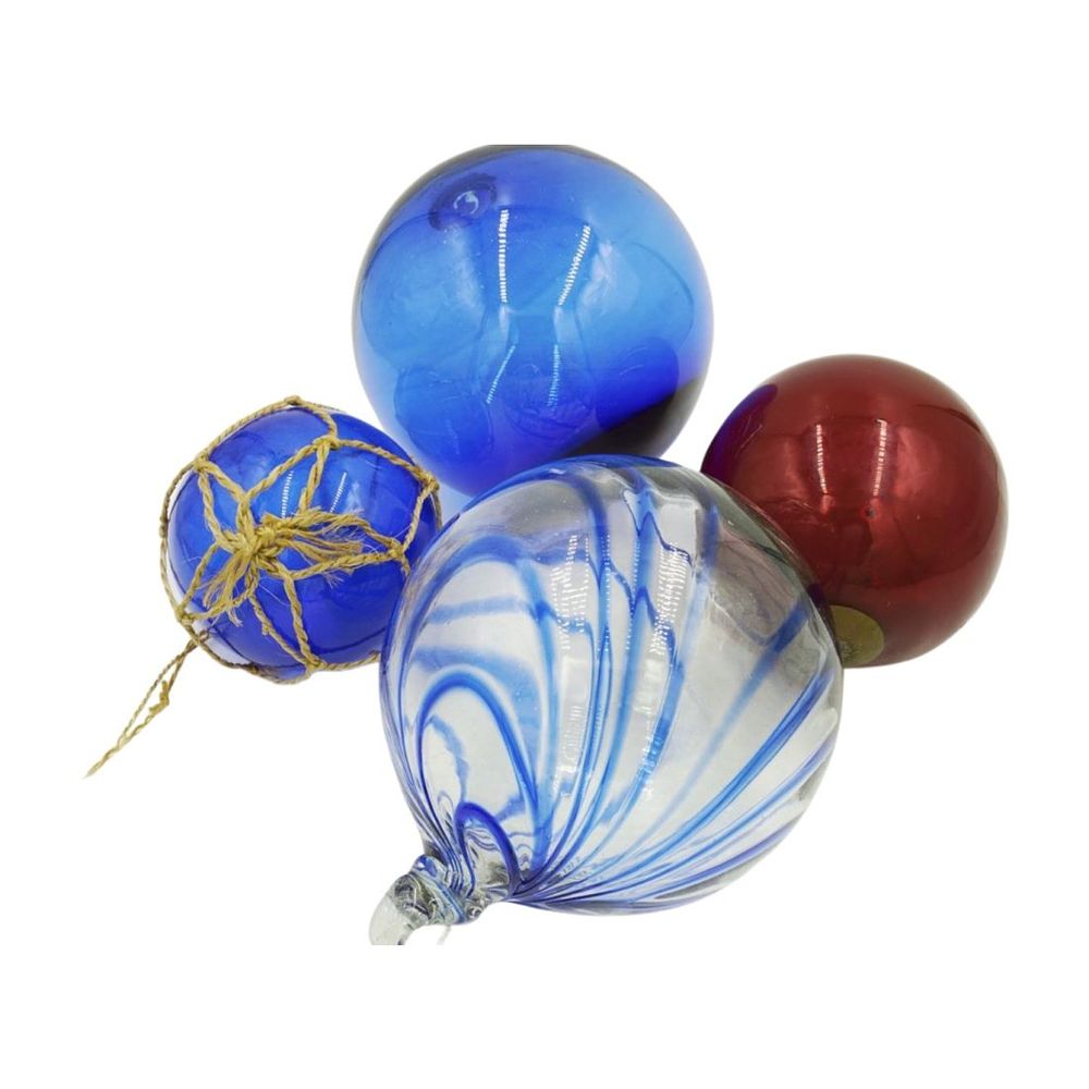 Lot 242: 4 LARGE BLOWN GLASS BALLS - FISHING FLOAT - KUGEL