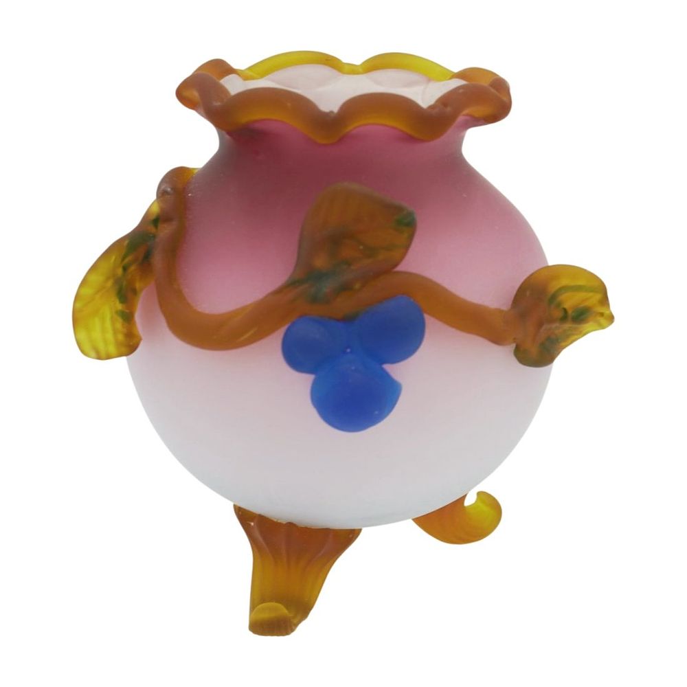 Lot 259: PEACH BLOW DECORATED ROSE BOWL APPLIED FEET