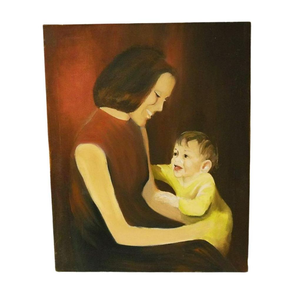 Lot 311: VINTAGE MID CENTURY MOTHER & CHILD PAINTING