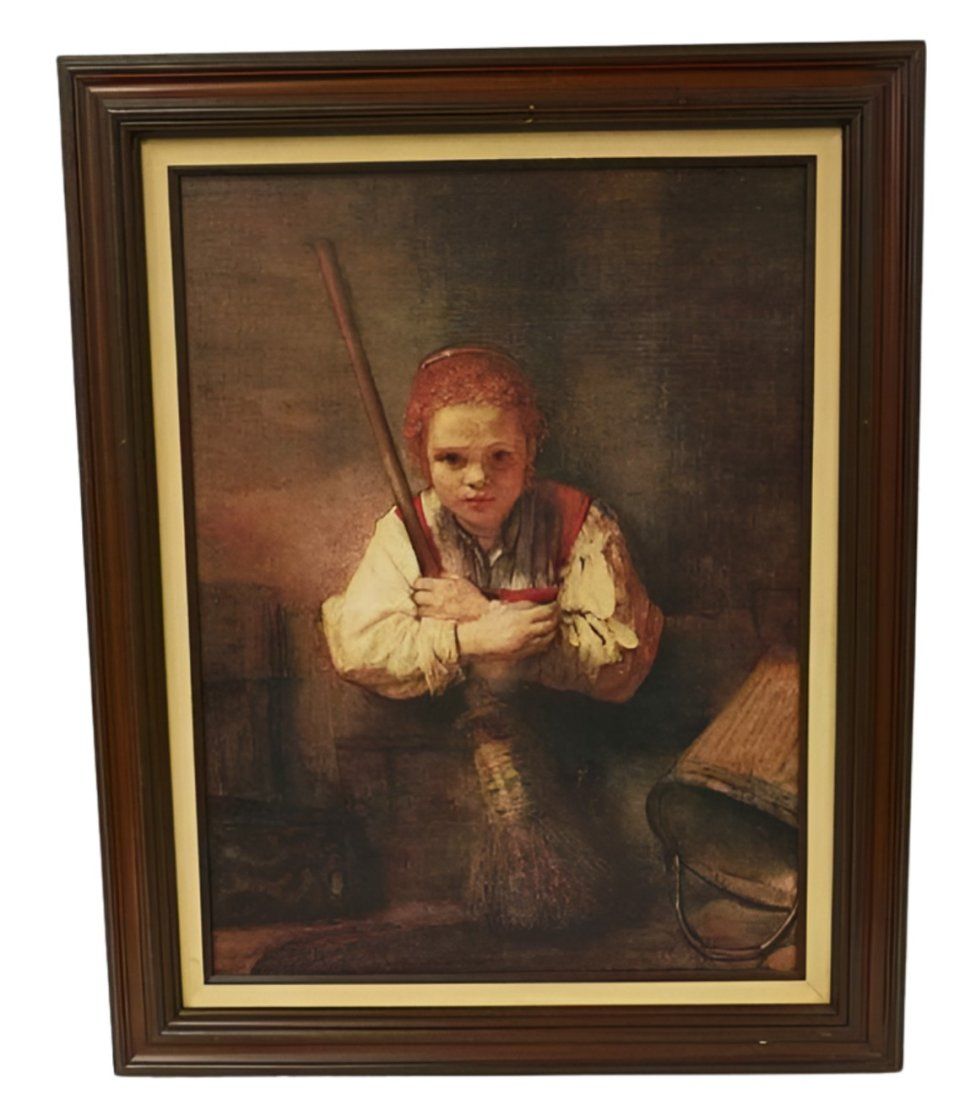 Lot 322: FRAMED REMBRANDT PRINT GIRL WITH A BROOM