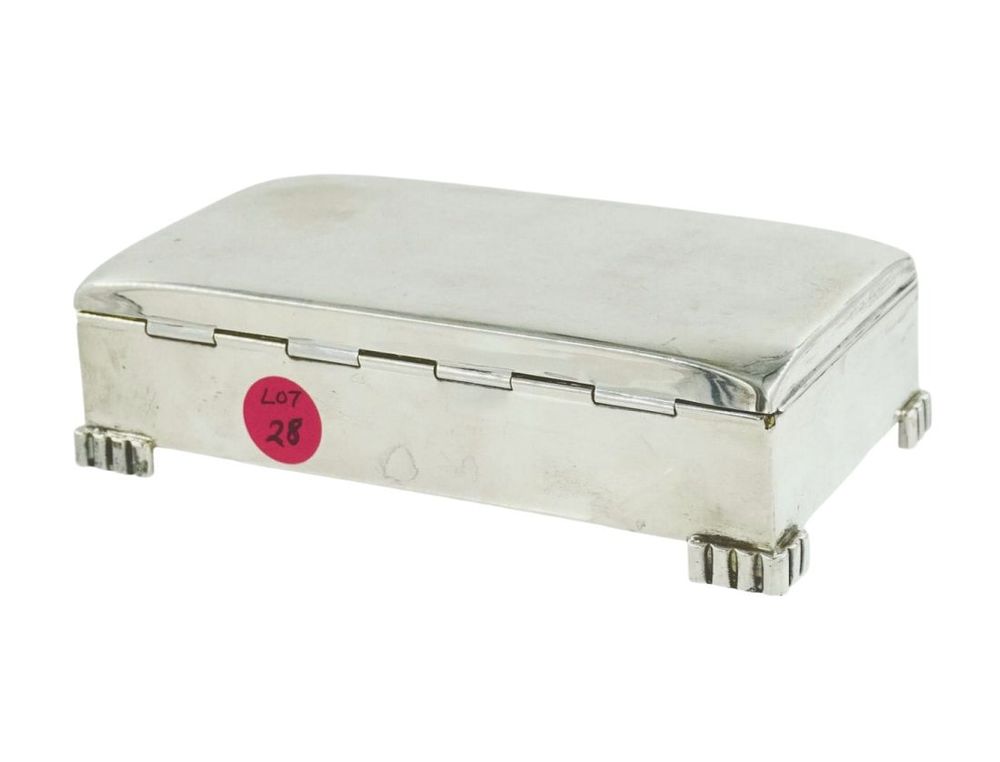 Lot 28: MCM POOLE STERLING FOOTED CIGARETTE BOX