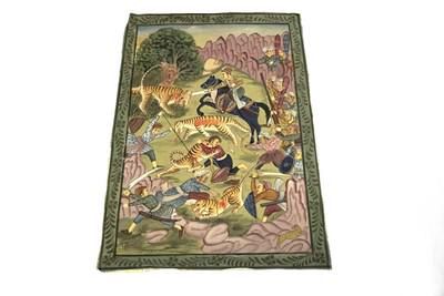 Lot 51: ORIGINAL GOUACHE TIGER HUNT PAINTING