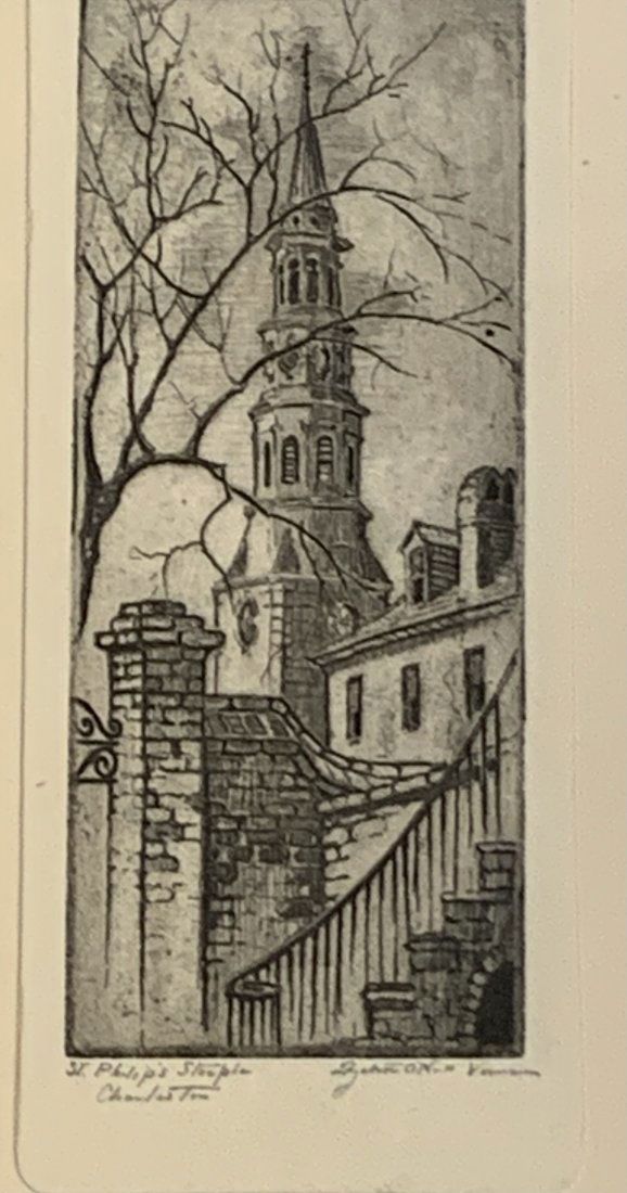 Lot 131: ETCHING ST PHILIPS STEEPLE ELIZABETH O'NEILL VERNER
