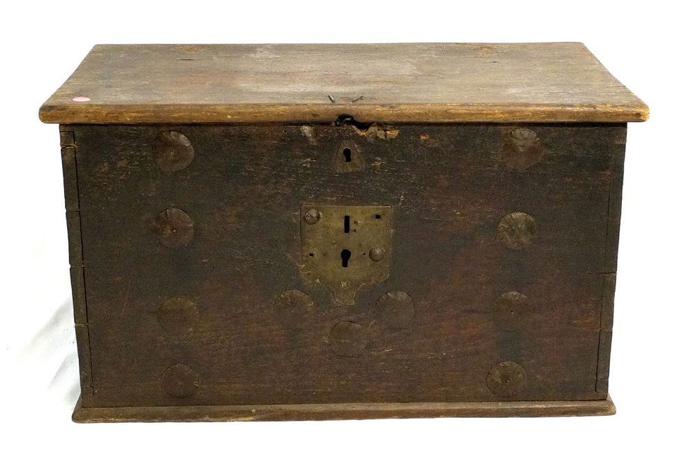 Lot 147: ANTIQUE 18th c SPANISH COLONIAL WOOD CHEST