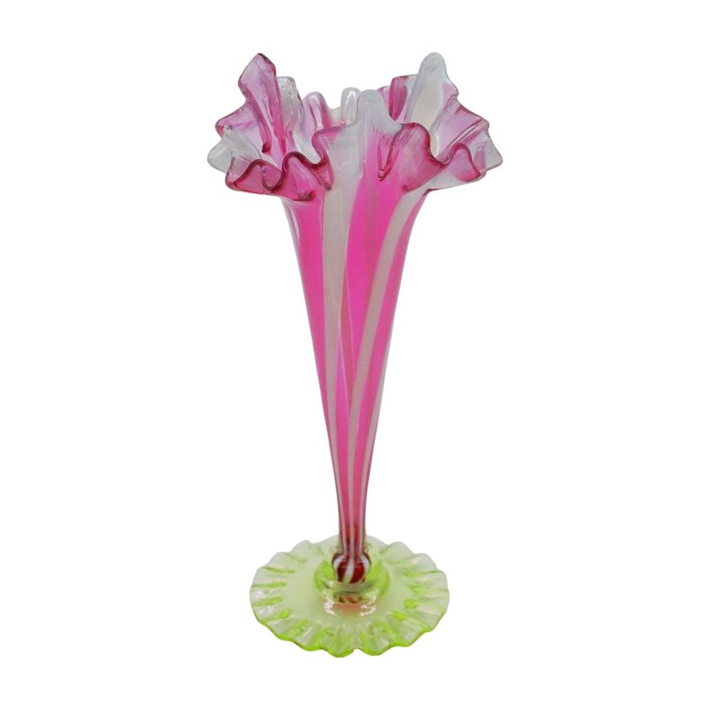 Lot 150: CRANBERRY OPALESCENT VASELINE TRUMPET VASE