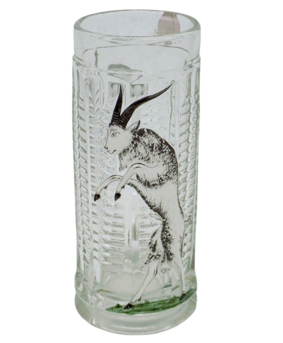 Lot 162: ANTIQUE ENAMELED GLASS GOAT STEIN