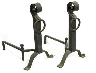 Lot 163: ARTS & CRAFTS WROUGHT IRON ANDIRONS