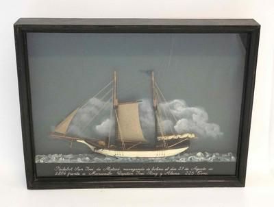 Lot 173: VINTAGE SPANISH DIORAMA SHIPS MODEL