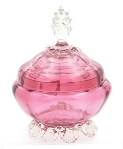 Lot 182: ANTIQUE CRANBERRY FOOTED LIDDED BOWL