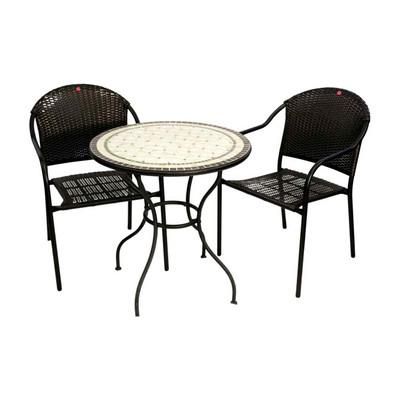 Lot 187: 3 PIECE OUTDOOR WICKER AND MOSAIC TABLE BISTRO SET