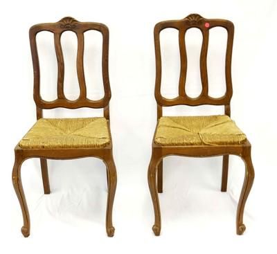 Lot 191: PAIR COUNTRY FRENCH RUSH SEAT CHAIRS