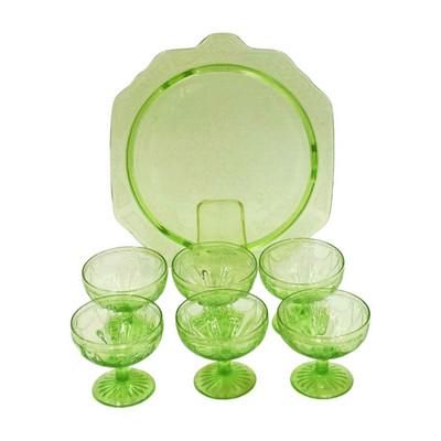 Lot 194: 7 PC VINTAGE VASELINE GLASS