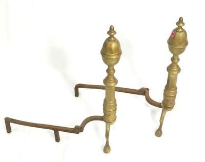 Lot 201: ANTIQUE FEDERAL STYLE BRASS ANDIRONS