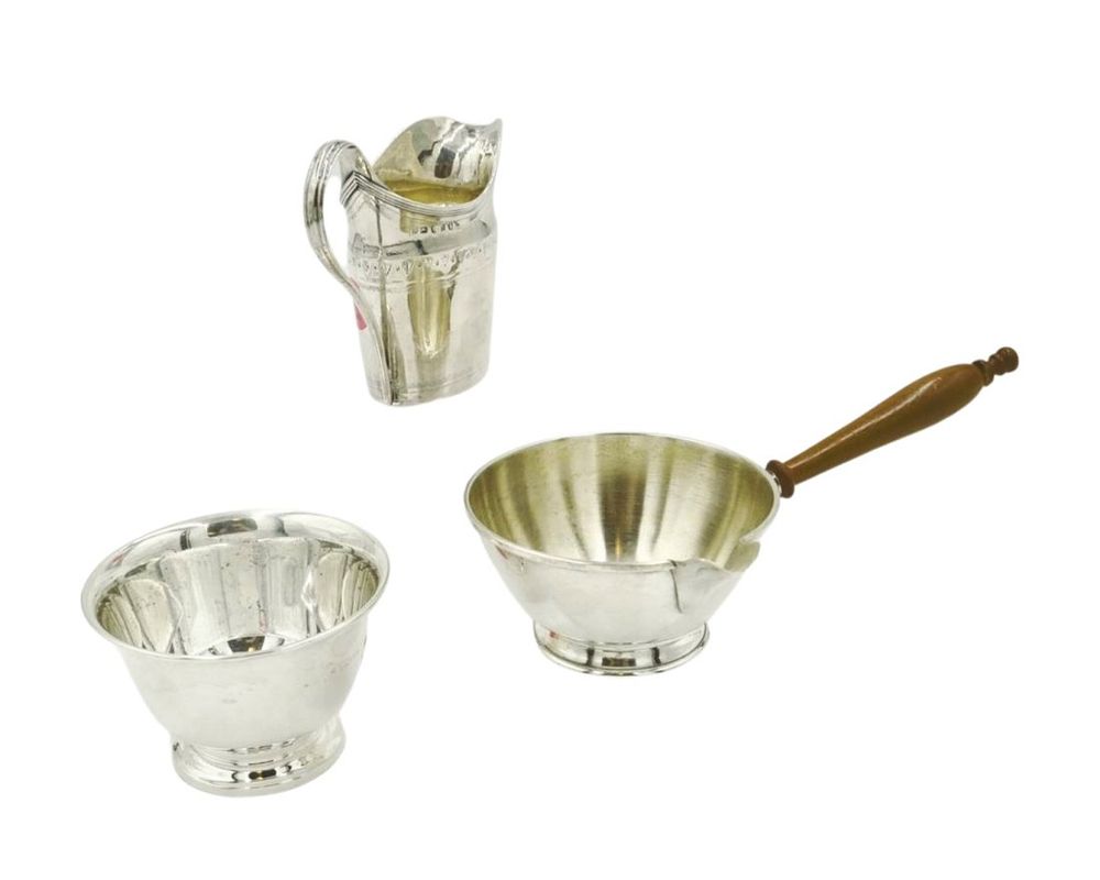 Lot 202: 3 PC STERLING SILVER BRANDY WARMER & CREAMER