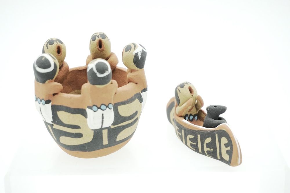 Lot 203: 2 PC JEMEZ PUEBLO HELEN SANDO TURTLE & OTTER STORYTELLERS