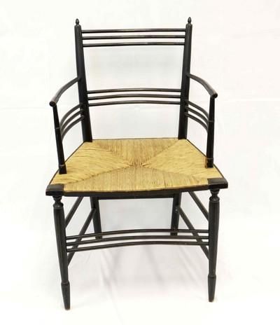 Lot 213: ANTIQUE AESTHETIC RUSH SEAT CHAIR