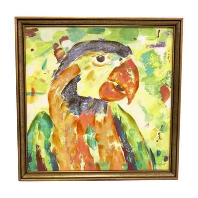Lot 218: VINTAGE PARROT PAINTING ON CANVAS FRAMED