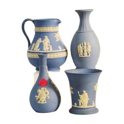 Lot 219: 4 PC WEDGWOOD BLUE JASPERWARE