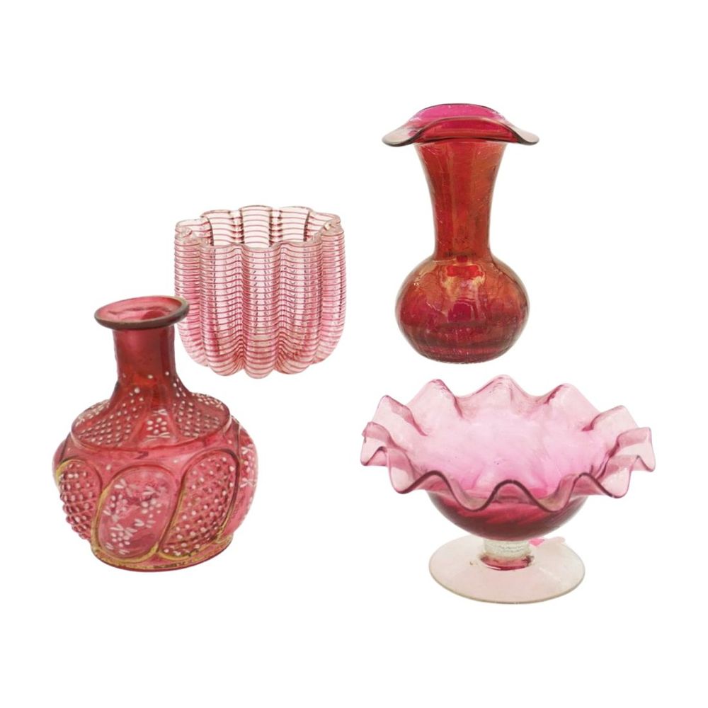 Lot 221: 4 pc BLOWN CRANBERRY GLASS