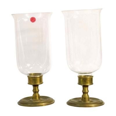 Lot 230: PAIR DECORATIVE CRAFTS BLOWN GLASS HURRICANE CANDLE HOLDERS