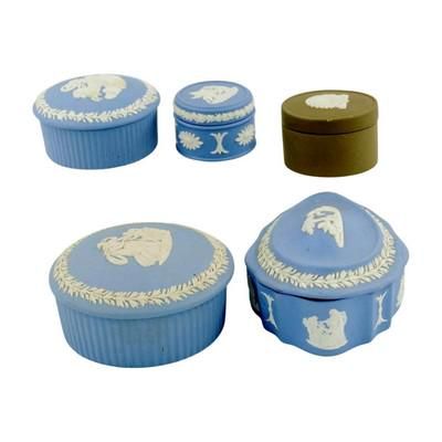 Lot 232: 5 PC WEDGWOOD BLUE JASPERWARE TRINKET BOXES