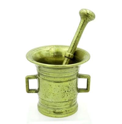 Lot 290: ANTIQUE BRASS MORTAR & PESTLE
