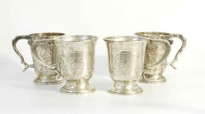 Lot 301: 4 SILVER PLATE ETCHED BEER MUGS