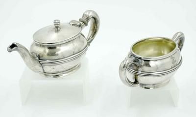 Lot 309: ANTIQUE NICKEL SILVER TEAPOT & SUGAR