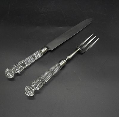 WATERFORD CRYSTAL ROAST CARVING SET. Large Waterford Crystal 2 Piece Roast Carving Set with 
