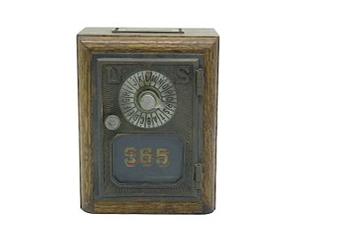 ANTIQUE USPS POST OFFICE BOX DOOR BANK. Antique USPS Post Office Box Door Bank. Oak and Bronze. 