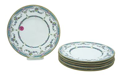 6 MINTON RIPON TURQUOISE & PINK LUNCHEON PLATES. 6 Minton Ripon Turquoise &amp; Pink Luncheon 