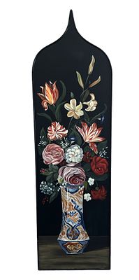 TALL 55" TOLE PAINTED DECORATIVE BLACK PANEL. Tall Decorative Hand Painted Panel Tole Florals in 