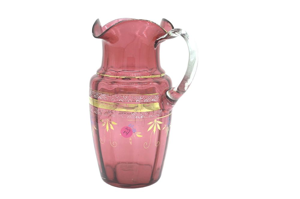 Lot 14: VICTORIAN RUBY GILT GLASS PITCHER