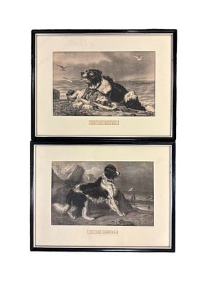 PAIR ANTIQUE CURRIER & IVES DOG LITHOS. Pair of Antique Currier &amp; Ives Dog Prints. He is 