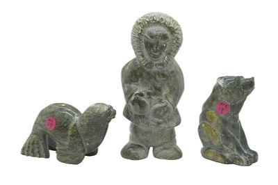 3 ARNOLD KAYUTAK INUPIAG INUIT MID CENTURY SCULPTURES. 3 Piece Mid Century Inupiag Inuit Hand 