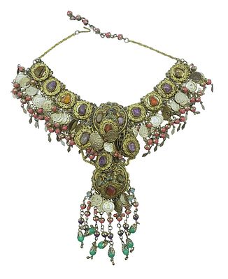 LARGE MIDDLE EASTERN TRIBAL NECKLACE. A large ornate Middle Eastern Tribal Necklace with inset 
