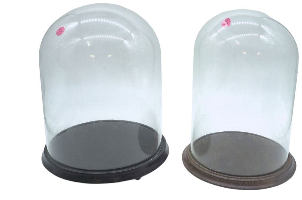 Lot 29: 2 ANTIQUE HAND BLOWN TALL GLASS CLOCHE DOME
