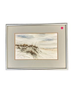 NANCY TUTTLE MAY SIGNED WATERCOLOR. Stunning coastal beach scene done in watercolor by Nancy 