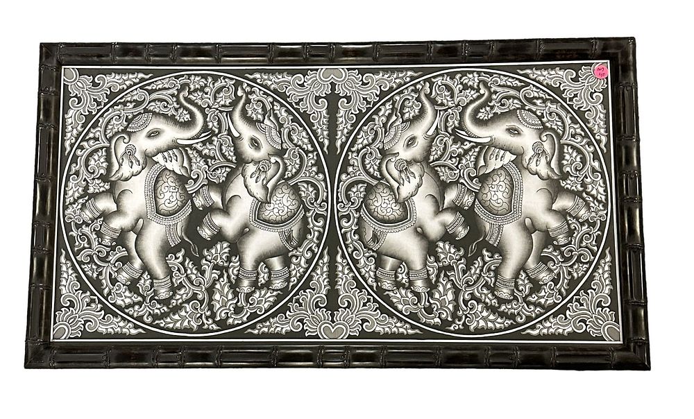 Lot 40: VINTAGE SRI LANKA DOUBLE ELEPHANTS FABRIC FRAMED