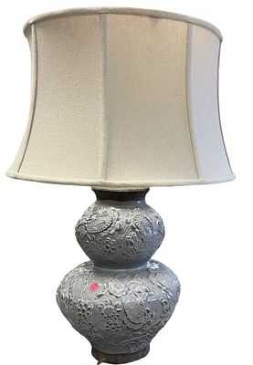 TERRA COTTA BLUE GLAZED TABLE LAMP. Terra Cotta Blue Glazed Table Lamp. Measures Lamp 10"x10". 