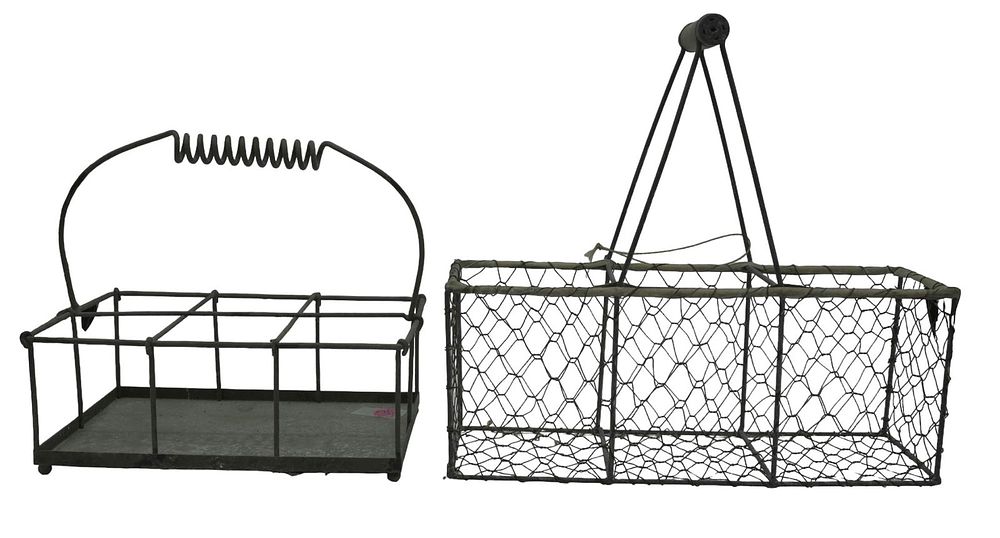 Lot 71: 2 ANTIQUE METAL MILK BOTTLE CADDY / HOLDERS